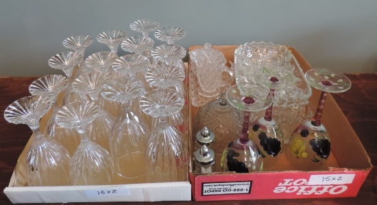 (2) Tray Lots of Crystal and Stemware