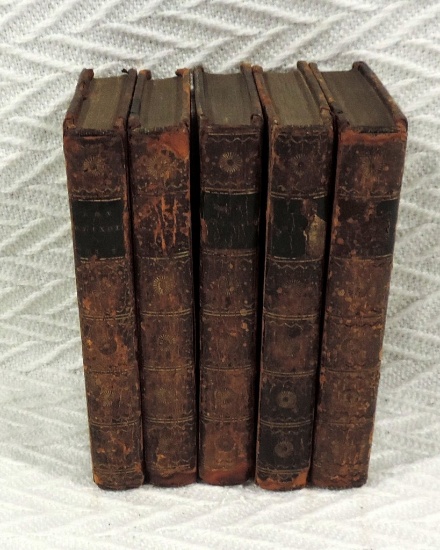 Rare 5 Volumes 1755 History & Adventures Of The Renowned Don Quixote-Smollett-Cooke's Edition