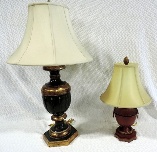 Red Metal Urn Table lamp & Green/Gold Urn Lamps