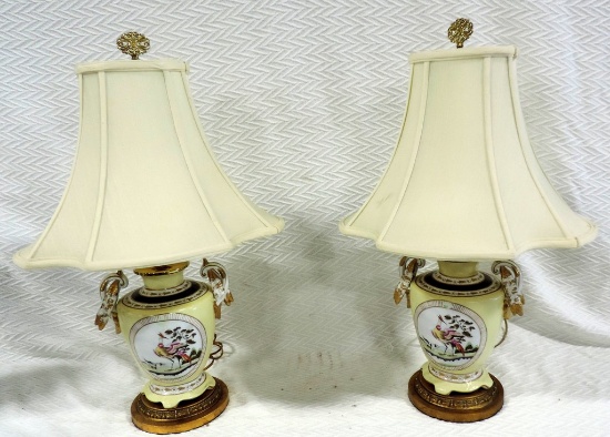 Nice Pair Of Porcelain Hand Painted Vase Style Table Lamps