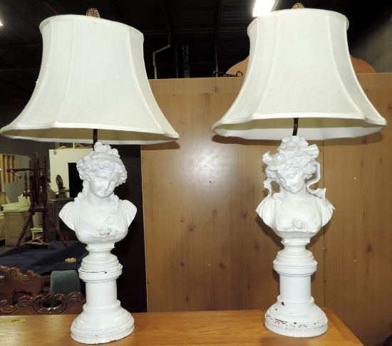 Pair Of White Parian Style French Woman Bust lamps