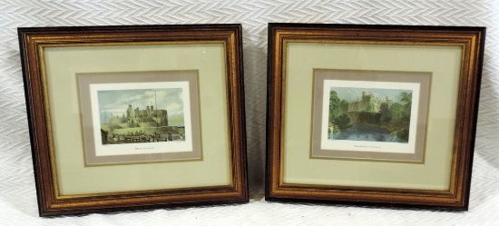 Pair Of Bartlett Color Castle Prints In Gold Frames