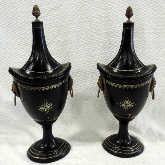 Pair Of Regency Style Leather Chestnut Urns