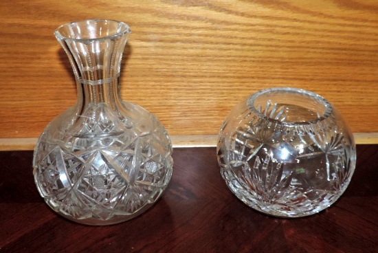 Rogaska Slovenia Rose Bowl & Cut Glass Vase
