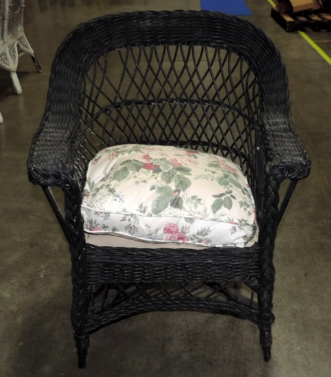 Antique Black Painted Wicker Armchair