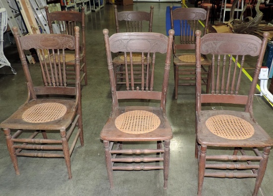Set Of 6 Antique Oak Press Back Chairs