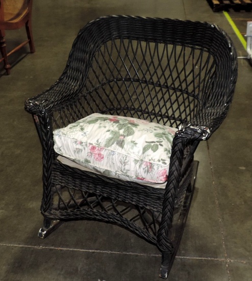 Black Painted Antique Wicker Rocker