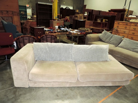 2 Pc Oatmeal Color Fabric Covered Sectional Sofa With Grey Pillowed Back