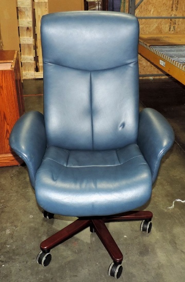 Blue Leather Desk Chair On Rollers