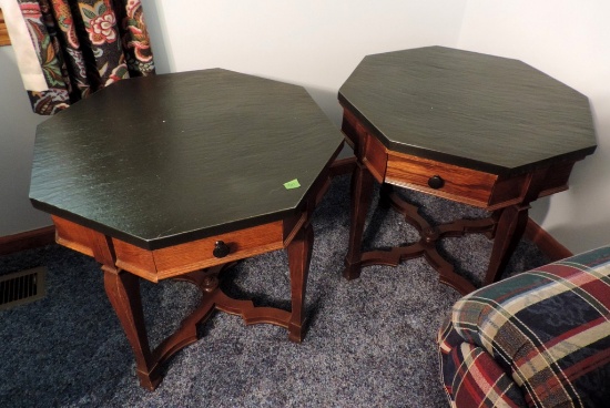 Pair of 1970 Marble Top Octagon Tables