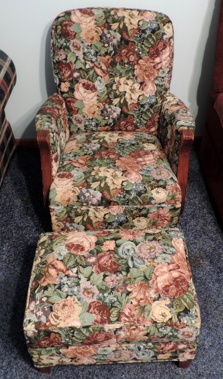 Vintage Upholstered Rocking Chair with Footstool