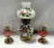 2 Miniature Oil Lamps And Electric Hand Painted Milk Glass Lamp