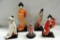 Lot Of 4 Cloth Oriental Dolls & Another Doll Under Glass Dome