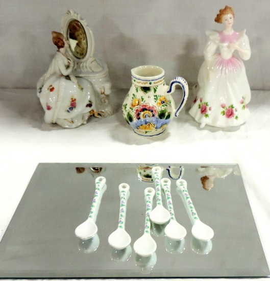 Royal Doulton Month Of November Figurine Delft Creamer & Porcelain Dresser Box