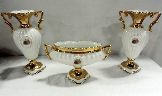 3 Pc Set Le Tre Tori Italy Vases And Center Bowl