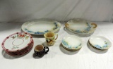 Tray Lot Hand Painted Porcelain Dishes
