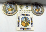 11 Pc Hand Painted Italian Ceramic Chargers, Wall Pockets  and Square Serving Platter