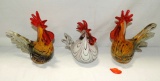 3 Murano Glass Type Roosters
