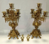 Pair Of Brass 5 Arm Candelabras