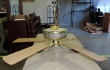 Brass And Pressed Glass 4 Light Ceiling Fan