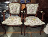 Pair Of French Style Needlepoint Armchairs