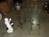 Decorative Metal Lamp, Plant Stands & Cherub Figural Lamp