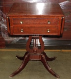 Vintage Mahogany Lyre Base 2 Drawer Stand