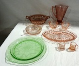 Tray Lot Pink & Green Depression Glass