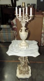 Shaped Marble Top Figural Pedestal Type Lamp Table