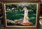 Large Oil On Canvas Of Woman In Field