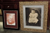 Victorian Baby Photograph In Frame & Print Of Man