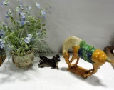 Ceramic Planter, Dog Figurine And Horse Figurine
