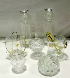 Etched Glass Decanters, 2 Etched Glass Decanters Plus Pressed glassware