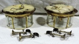 Pair Of Brass & Glass 3 Light Ceiling Fixtures