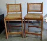 2 Oak Cane Seat & Back Bar Stool