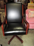 Mahogany And Black Leather Office Chair