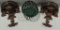 Pair Of Heavy Composition Wall 1/2 Moon Shelves & Green Ceramic Bowl
