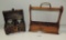 Antique Walnut Tantalus Bottle Holder & Wood Liquor Decanter Box