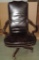Brown Leather & Mahogany Office Armchair