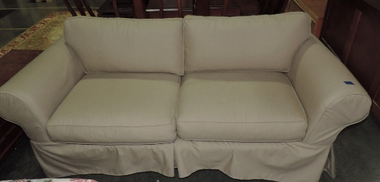 2 Cushion Tan Fabric Sofa