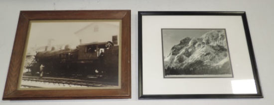 Sepia Photo Of Locomotive & Ansel Adams Style Mountain Photograph