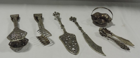 Ornate 5 Pc. Silver Metal Serving Flatware Set