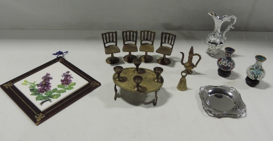 Brass Mini Furniture, Mini Cloisonné Vases And More