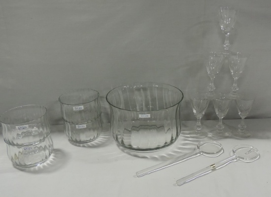 6 Pc Crystal Salad Bowl Set And 6 Engraved Wine Glasses