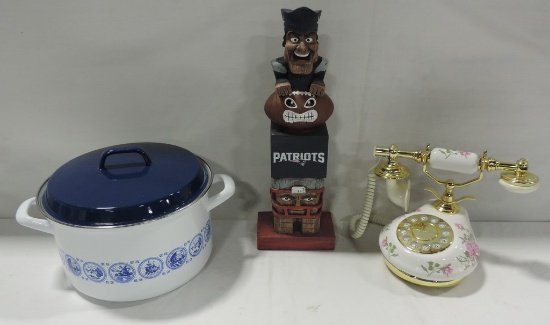 Old Style Telephone, Resin New England Patriots Tiki Statue & Covered Cook Pot