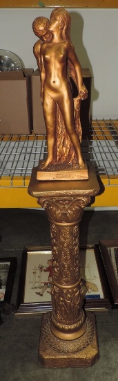 Les Amantas "The Lovers" Plaster Statue On Plinth Base