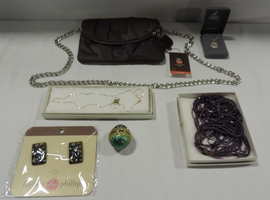 Sterling Pendent On Chain, Glass Beaded Necklace, Purse And More