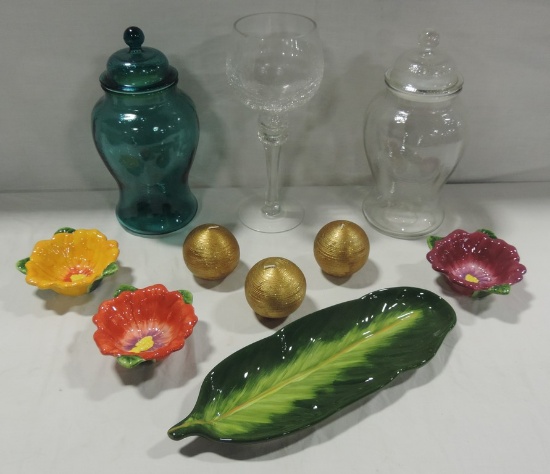 Glass Covered Jars, Ceramic Tray & Bowls Plus More