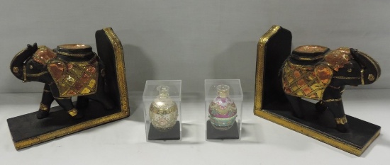 India Elephant Bookends & Hand Decorated Glass Egg Shape Ornaments