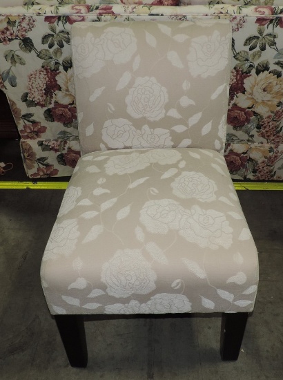 Taupe Color Rose Fabric Covered Side Chair